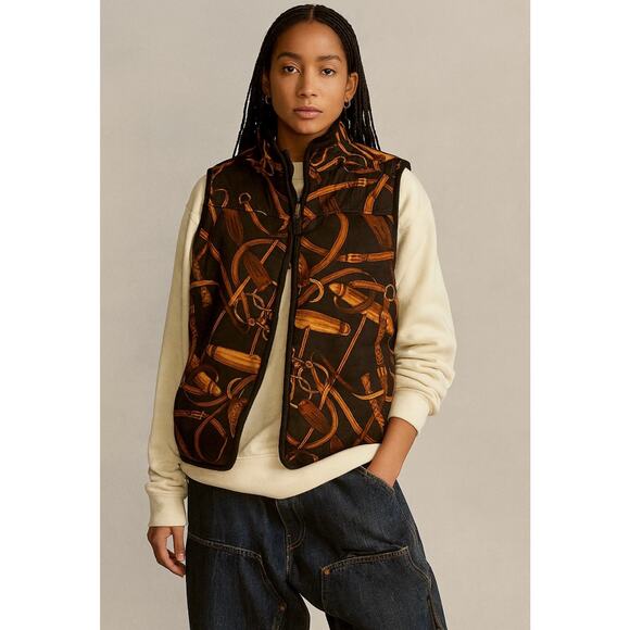 Vintage Ralph Lauren Reversible Denim Jean Equestrian Bridle Vest Large Horse - Picture 1 of 14